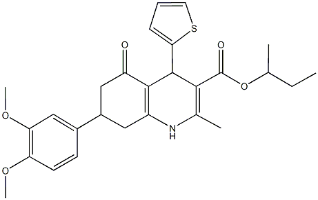 sec-butyl 7-(3,4-dimethoxyphenyl)-2-methyl-5-oxo-4-thien-2-yl-1,4,5,6,7,8-hexahydroquinoline-3-carboxylate Struktur