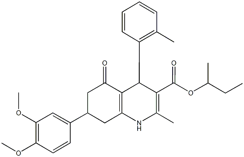 sec-butyl 7-(3,4-dimethoxyphenyl)-2-methyl-4-(2-methylphenyl)-5-oxo-1,4,5,6,7,8-hexahydro-3-quinolinecarboxylate Struktur