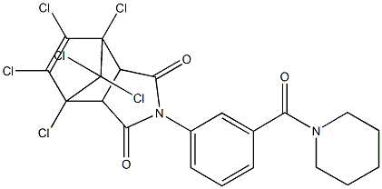 1,7,8,9,10,10-hexachloro-4-[3-(1-piperidinylcarbonyl)phenyl]-4-azatricyclo[5.2.1.0~2,6~]dec-8-ene-3,5-dione Struktur
