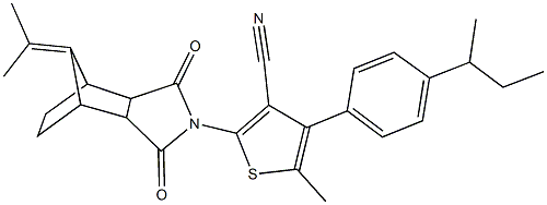 4-(4-sec-butylphenyl)-5-methyl-2-[10-(1-methylethylidene)-3,5-dioxo-4-azatricyclo[5.2.1.0~2,6~]dec-4-yl]-3-thiophenecarbonitrile Struktur