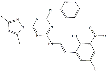 5-bromo-2-hydroxy-3-nitrobenzaldehyde [4-anilino-6-(3,5-dimethyl-1H-pyrazol-1-yl)-1,3,5-triazin-2-yl]hydrazone Structure