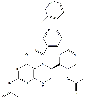 3-[(2-(acetylamino)-6-[1,2-bis(acetyloxy)propyl]-4-oxo-4,6,7,8-tetrahydro-5(3H)-pteridinyl)carbonyl]-1-benzylpyridinium Struktur