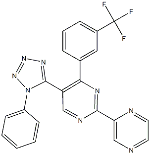 5-(1-phenyl-1H-tetraazol-5-yl)-2-(2-pyrazinyl)-4-[3-(trifluoromethyl)phenyl]pyrimidine Structure