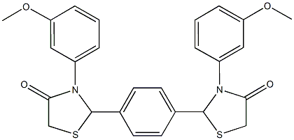 3-(3-methoxyphenyl)-2-{4-[3-(3-methoxyphenyl)-4-oxo-1,3-thiazolidin-2-yl]phenyl}-1,3-thiazolidin-4-one Struktur