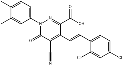 5-cyano-4-[2-(2,4-dichlorophenyl)vinyl]-1-(3,4-dimethylphenyl)-6-oxo-1,6-dihydro-3-pyridazinecarboxylic acid Structure