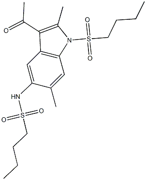 N-[3-acetyl-1-(butylsulfonyl)-2,6-dimethyl-1H-indol-5-yl]-1-butanesulfonamide Struktur