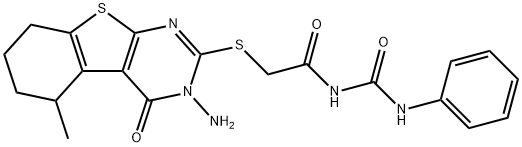 N-{[(3-amino-5-methyl-4-oxo-3,4,5,6,7,8-hexahydro[1]benzothieno[2,3-d]pyrimidin-2-yl)sulfanyl]acetyl}-N'-phenylurea Struktur