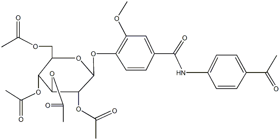 2-{4-[(4-acetylanilino)carbonyl]-2-methoxyphenoxy}-3,5-bis(acetyloxy)-6-[(acetyloxy)methyl]tetrahydro-2H-pyran-4-yl acetate Struktur