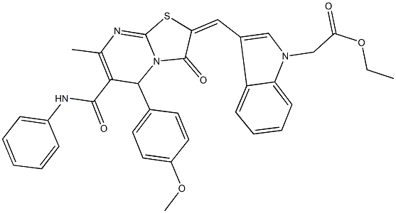 1114322-88-1 ethyl {3-[(6-(anilinocarbonyl)-5-(4-methoxyphenyl)-7-methyl-3-oxo-5H-[1,3]thiazolo[3,2-a]pyrimidin-2(3H)-ylidene)methyl]-1H-indol-1-yl}acetate