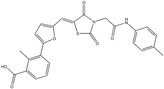 1164479-27-9 3-[5-({2,4-dioxo-3-[2-oxo-2-(4-toluidino)ethyl]-1,3-thiazolidin-5-ylidene}methyl)-2-furyl]-2-methylbenzoic acid