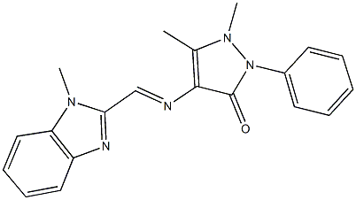 1,5-dimethyl-4-{[(1-methyl-1H-benzimidazol-2-yl)methylene]amino}-2-phenyl-1,2-dihydro-3H-pyrazol-3-one Struktur