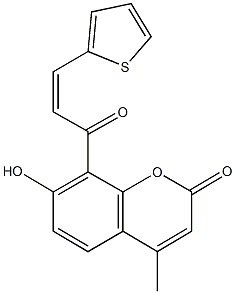 7-hydroxy-4-methyl-8-[3-(2-thienyl)acryloyl]-2H-chromen-2-one Struktur