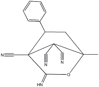 3-imino-1-methyl-5-phenyl-2-oxabicyclo[2.2.1]heptane-4,7,7-tricarbonitrile Struktur