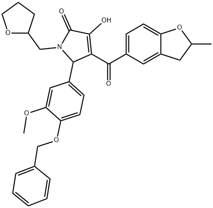 5-[4-(benzyloxy)-3-methoxyphenyl]-3-hydroxy-4-[(2-methyl-2,3-dihydro-1-benzofuran-5-yl)carbonyl]-1-(tetrahydro-2-furanylmethyl)-1,5-dihydro-2H-pyrrol-2-one Structure