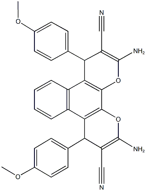 2,11-diamino-4,9-bis(4-methoxyphenyl)-4,9-dihydrobenzo[f]pyrano[3,2-h]chromene-3,10-dicarbonitrile Struktur