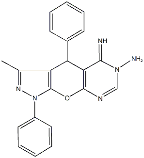 5-imino-3-methyl-1,4-diphenyl-1,4-dihydropyrazolo[4',3':5,6]pyrano[2,3-d]pyrimidin-6(5H)-ylamine Structure
