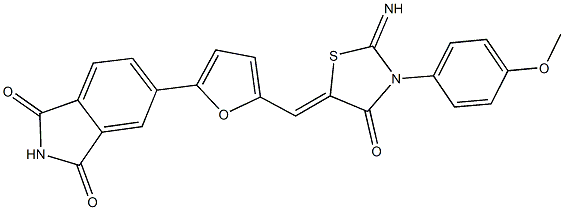 5-(5-{[2-imino-3-(4-methoxyphenyl)-4-oxo-1,3-thiazolidin-5-ylidene]methyl}-2-furyl)-1H-isoindole-1,3(2H)-dione Structure