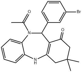 10-acetyl-11-(3-bromophenyl)-3,3-dimethyl-2,3,4,5,10,11-hexahydro-1H-dibenzo[b,e][1,4]diazepin-1-one Struktur