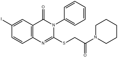 6-iodo-2-{[2-oxo-2-(1-piperidinyl)ethyl]sulfanyl}-3-phenyl-4(3H)-quinazolinone Structure