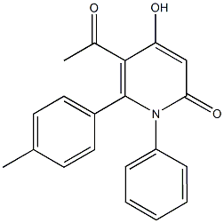 5-acetyl-4-hydroxy-6-(4-methylphenyl)-1-phenyl-2(1H)-pyridinone Struktur