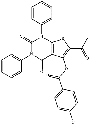 6-acetyl-4-oxo-1,3-diphenyl-2-thioxo-1,2,3,4-tetrahydrothieno[2,3-d]pyrimidin-5-yl 4-chlorobenzoate Structure