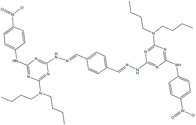 terephthalaldehyde bis[(4-(dibutylamino)-6-{4-nitroanilino}-1,3,5-triazin-2-yl)hydrazone] Structure