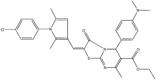 ethyl 2-{[1-(4-chlorophenyl)-2,5-dimethyl-1H-pyrrol-3-yl]methylene}-5-[4-(dimethylamino)phenyl]-7-methyl-3-oxo-2,3-dihydro-5H-[1,3]thiazolo[3,2-a]pyrimidine-6-carboxylate,292871-05-7,结构式