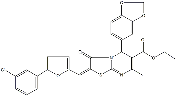 292872-07-2 ethyl 5-(1,3-benzodioxol-5-yl)-2-{[5-(3-chlorophenyl)-2-furyl]methylene}-7-methyl-3-oxo-2,3-dihydro-5H-[1,3]thiazolo[3,2-a]pyrimidine-6-carboxylate