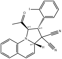 1-acetyl-2-(2-iodophenyl)-1,2-dihydropyrrolo[1,2-a]quinoline-3,3(3aH)-dicarbonitrile Structure