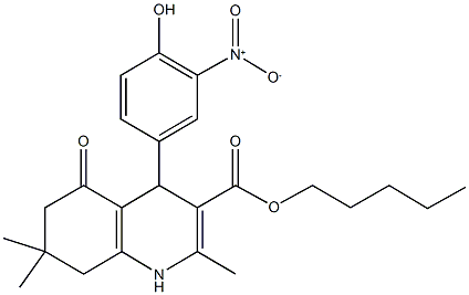 pentyl 4-{4-hydroxy-3-nitrophenyl}-2,7,7-trimethyl-5-oxo-1,4,5,6,7,8-hexahydro-3-quinolinecarboxylate Struktur