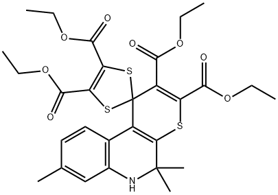 tetraethyl 5,5,8-trimethyl-5,6-dihydrospiro(1H-thiopyrano[2,3-c]quinoline-1,2'-[1,3]-dithiole)-2,3,4',5'-tetracarboxylate Struktur