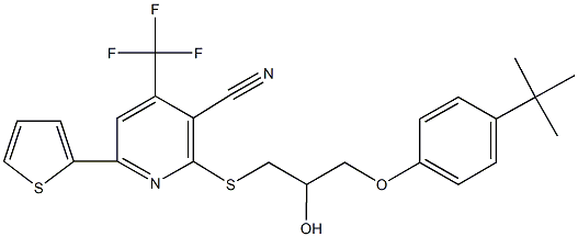 2-{[3-(4-tert-butylphenoxy)-2-hydroxypropyl]sulfanyl}-6-(2-thienyl)-4-(trifluoromethyl)nicotinonitrile Structure