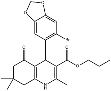 propyl 4-(6-bromo-1,3-benzodioxol-5-yl)-2,7,7-trimethyl-5-oxo-1,4,5,6,7,8-hexahydro-3-quinolinecarboxylate,299450-07-0,结构式