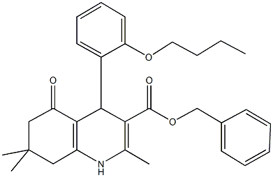 phenylmethyl 4-[2-(butyloxy)phenyl]-2,7,7-trimethyl-5-oxo-1,4,5,6,7,8-hexahydroquinoline-3-carboxylate Structure