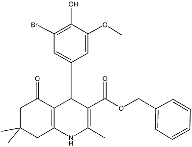 phenylmethyl 4-[3-bromo-4-hydroxy-5-(methyloxy)phenyl]-2,7,7-trimethyl-5-oxo-1,4,5,6,7,8-hexahydroquinoline-3-carboxylate Struktur