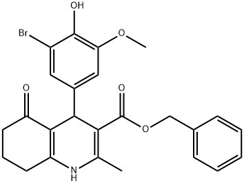 phenylmethyl 4-[3-bromo-4-hydroxy-5-(methyloxy)phenyl]-2-methyl-5-oxo-1,4,5,6,7,8-hexahydroquinoline-3-carboxylate Structure