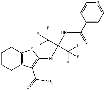 N-[1-{[3-(aminocarbonyl)-4,5,6,7-tetrahydro-1-benzothien-2-yl]amino}-2,2,2-trifluoro-1-(trifluoromethyl)ethyl]isonicotinamide Struktur