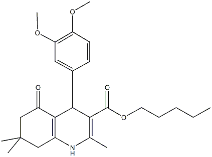 pentyl 4-[3,4-bis(methyloxy)phenyl]-2,7,7-trimethyl-5-oxo-1,4,5,6,7,8-hexahydroquinoline-3-carboxylate 化学構造式
