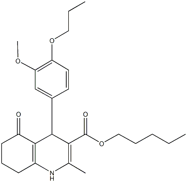 pentyl 4-(3-methoxy-4-propoxyphenyl)-2-methyl-5-oxo-1,4,5,6,7,8-hexahydro-3-quinolinecarboxylate Struktur