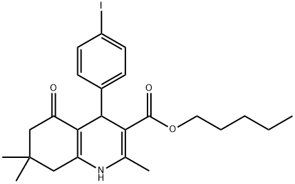 pentyl 4-(4-iodophenyl)-2,7,7-trimethyl-5-oxo-1,4,5,6,7,8-hexahydroquinoline-3-carboxylate Struktur