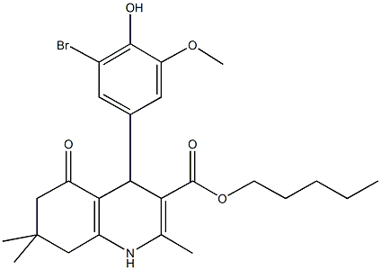 pentyl 4-[3-bromo-4-hydroxy-5-(methyloxy)phenyl]-2,7,7-trimethyl-5-oxo-1,4,5,6,7,8-hexahydroquinoline-3-carboxylate Struktur