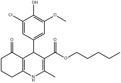 pentyl 4-[3-chloro-4-hydroxy-5-(methyloxy)phenyl]-2-methyl-5-oxo-1,4,5,6,7,8-hexahydroquinoline-3-carboxylate Struktur