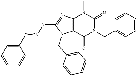 benzaldehyde [3-methyl-2,6-dioxo-1,7-bis(phenylmethyl)-2,3,6,7-tetrahydro-1H-purin-8-yl]hydrazone Structure