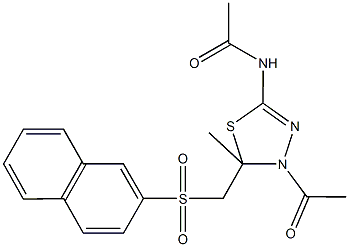 N-{4-acetyl-5-methyl-5-[(2-naphthylsulfonyl)methyl]-4,5-dihydro-1,3,4-thiadiazol-2-yl}acetamide Struktur