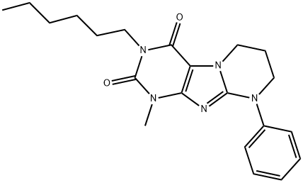 3-hexyl-1-methyl-9-phenyl-6,7,8,9-tetrahydropyrimido[2,1-f]purine-2,4(1H,3H)-dione Structure