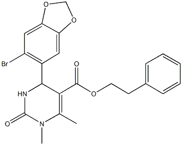 2-phenylethyl 4-(6-bromo-1,3-benzodioxol-5-yl)-1,6-dimethyl-2-oxo-1,2,3,4-tetrahydropyrimidine-5-carboxylate Structure
