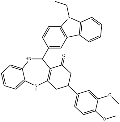 3-(3,4-dimethoxyphenyl)-11-(9-ethyl-9H-carbazol-3-yl)-2,3,4,5,10,11-hexahydro-1H-dibenzo[b,e][1,4]diazepin-1-one,302566-53-6,结构式
