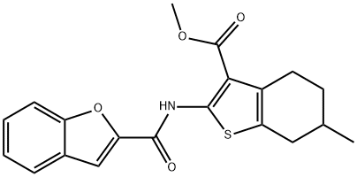 methyl 2-[(1-benzofuran-2-ylcarbonyl)amino]-6-methyl-4,5,6,7-tetrahydro-1-benzothiophene-3-carboxylate Struktur