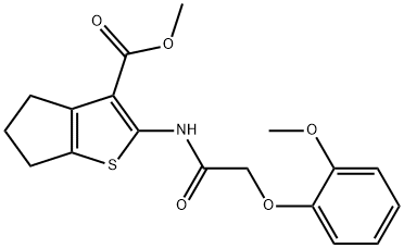 methyl 2-{[(2-methoxyphenoxy)acetyl]amino}-5,6-dihydro-4H-cyclopenta[b]thiophene-3-carboxylate Struktur