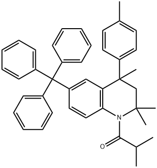 2,2,4-trimethyl-4-(4-methylphenyl)-1-(2-methylpropanoyl)-6-(triphenylmethyl)-1,2,3,4-tetrahydroquinoline Struktur